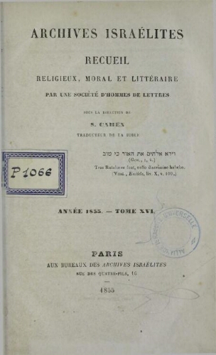 Archives israélites de France. (1855  Vol.16)